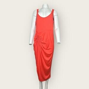 EUC | Eloquii | Sleeveless Ruched Midi Dress | Orange | Size 16